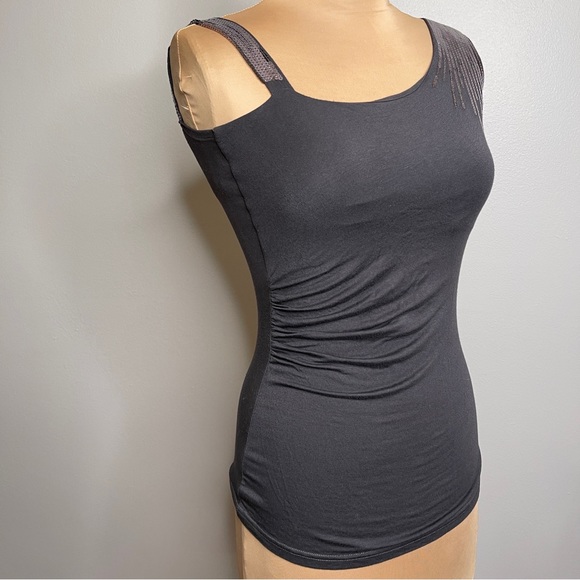 SOLD Y2K Vintage Tank Top Silver Mirror Sequin Stretchy Soft Gray FCNY Small 00s - Picture 3 of 11